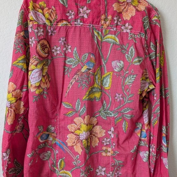 Cino Top XXL Button-Down Shirt Floral Bird Print Colorful Pink Boho Romantic EUC - Picture 2 of 6